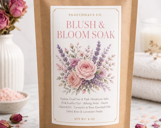 Blush & Bloom Soak – Lavender, Rose Bath Salts with Pink Kaolin Clay and Sweet Almond Oil