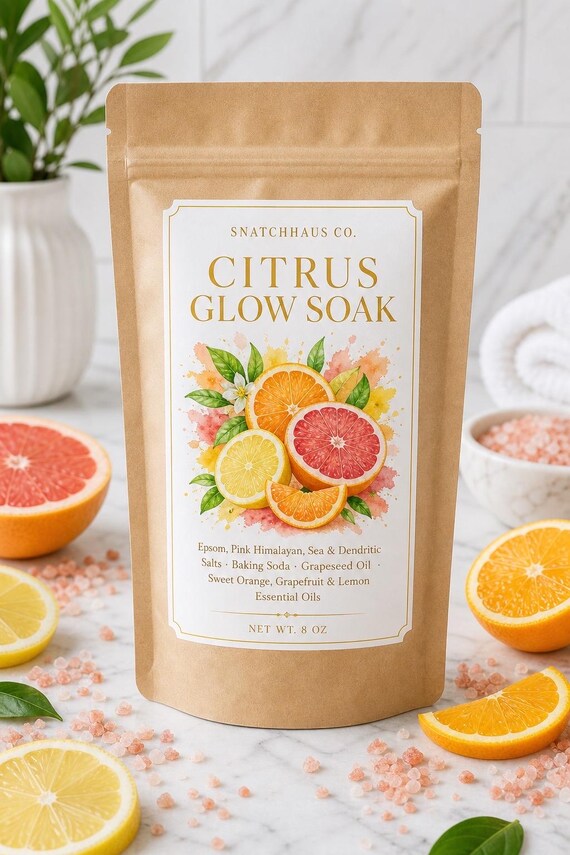 Citrus Glow Soak – Epsom & Pink Himalayan Bath Salts with Sweet Orange, Grapefruit and Lemon