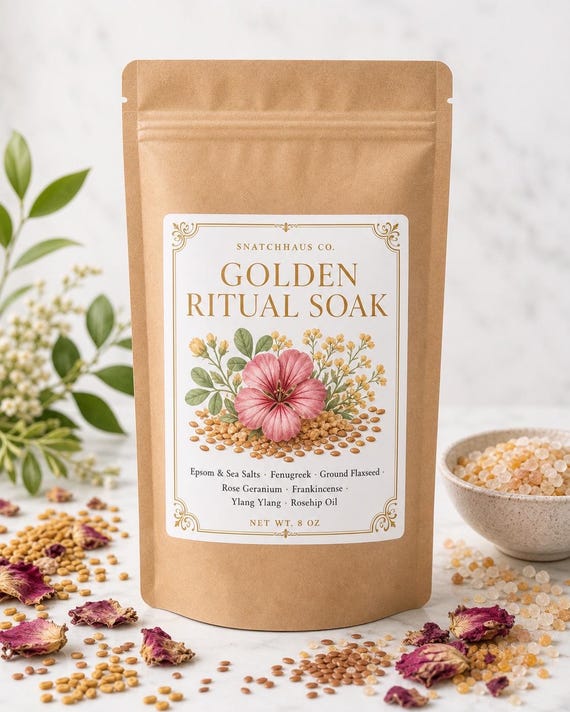 Golden Ritual Soak – Fenugreek & Flaxseed Bath Salts with Epsom and Sea Salt