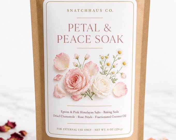 Petal & Peace Soak – Floral Mineral Bath Soak with Dried Rose Petals and Chamomile Flowers