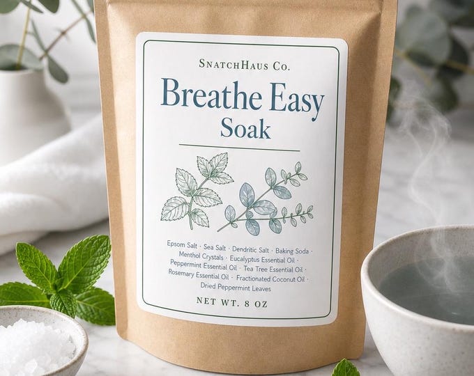 Breathe Easy Soak – Epsom & Sea Salt Menthol Bath Salts with Eucalyptus, Peppermint, Tea Tree for Sinus Relief, Cold Support
