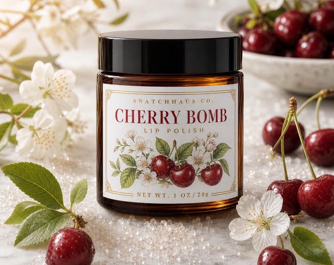 Cherry Bomb Lip Polish — Cherry Lip Scrub | Jojoba + Coconut Oil | Natural Exfoliating Lip Scrub | Handmade Lip Care | Gift for Her