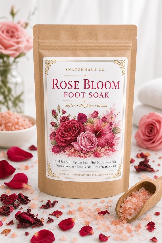Rose Bloom Foot Soak – Triple Salt Hibiscus & Rose Petal Foot Bath for Dry Rough Feet
