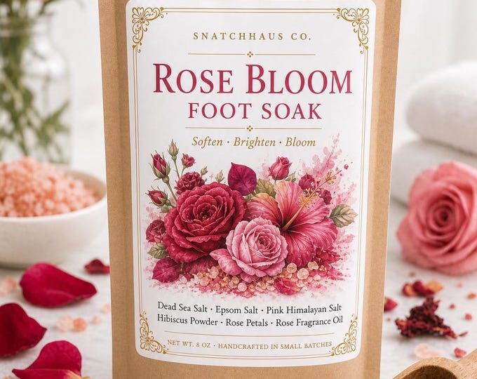 Rose Bloom Foot Soak – Triple Salt Hibiscus & Rose Petal Foot Bath for Dry Rough Feet