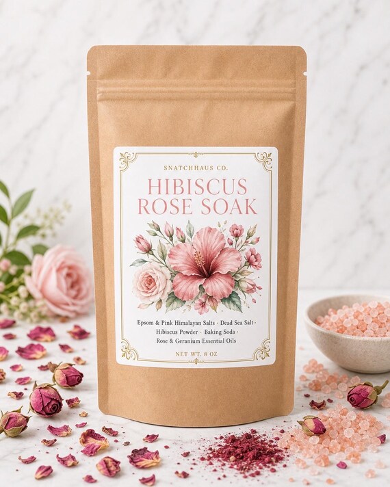 Hibiscus Rose Soak – Pink Himalayan & Dead Sea Bath Salts with Rose and Geranium