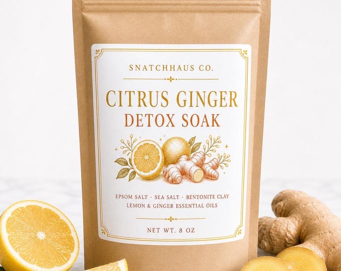 Citrus Ginger Detox Soak – Epsom & Sea Salt Bath with Bentonite Clay, Baking Soda, Lemon Ginger Essential Oils, Energizing Muscle Recovery