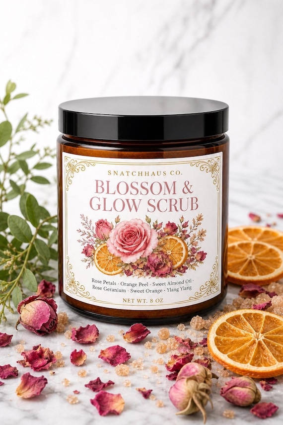 Blossom & Glow Scrub – Rose and Orange Peel Sugar Body Scrub with Sweet Almond Oil
