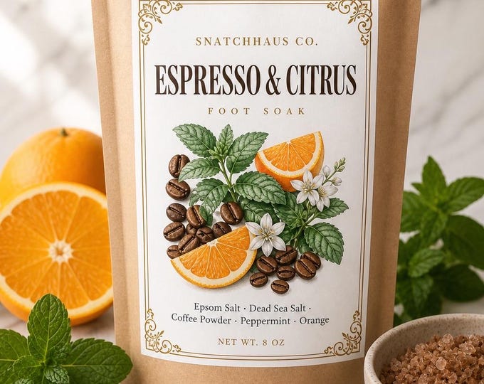 Espresso Citrus Foot Soak — Coffee Orange Foot Bath | Epsom + Dead Sea Salt | Mineral Foot Soak | Handmade Spa Gift | Coffee Lover Gift