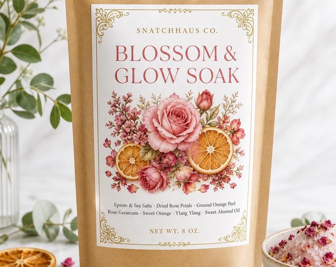 Blossom & Glow Soak – Floral Citrus Bath Soak with Rose Geranium and Sweet Orange