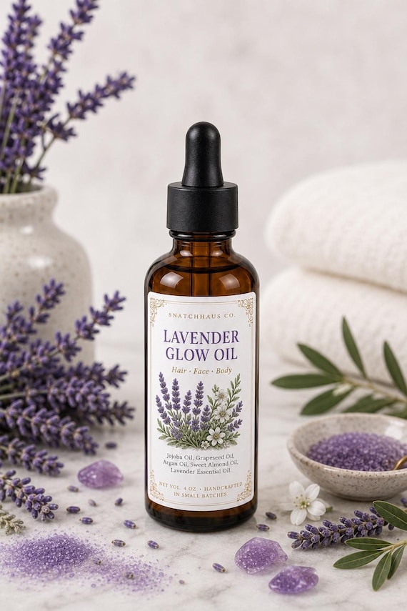 Lavender Glow Oil – 3-in-1 Hair Face & Body Oil with Jojoba Grapeseed and Argan Oil