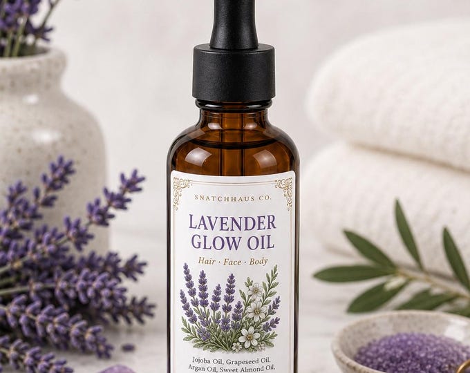 Lavender Glow Oil – 3-in-1 Hair Face & Body Oil with Jojoba Grapeseed and Argan Oil