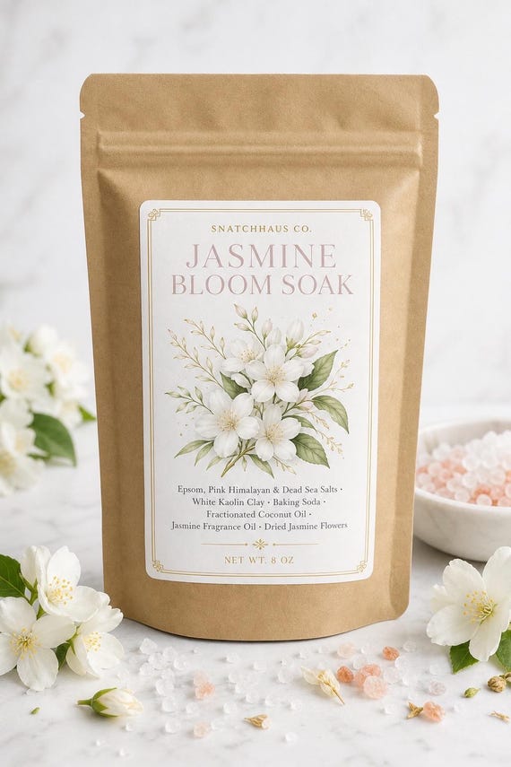 Jasmine Bloom Bath Soak – Mineral Salt Blend with Jasmine Fragrance Oil & Dried Jasmine Petals