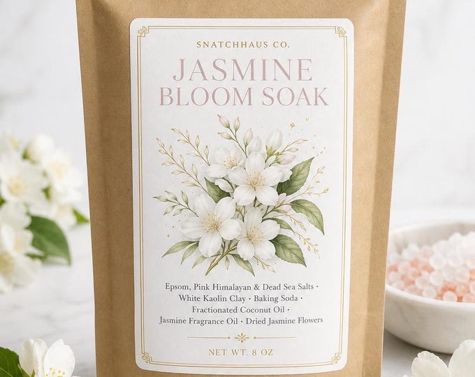 Jasmine Bloom Bath Soak – Mineral Salt Blend with Jasmine Fragrance Oil & Dried Jasmine Petals