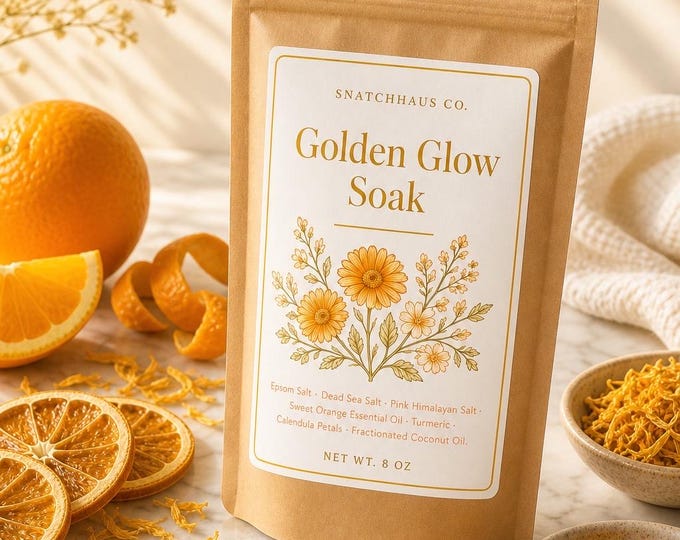 Golden Glow Bath Soak – Triple Salt Blend with Sweet Orange, Turmeric & Calendula | Luxury Bath Salts for Soft, Luminous Skin