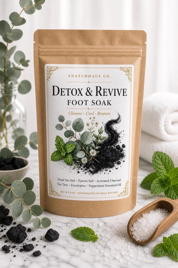Activated Charcoal Foot Soak | Tea Tree & Peppermint Detox Foot Bath | Tired Feet Soak | Spa Pedicure Gift