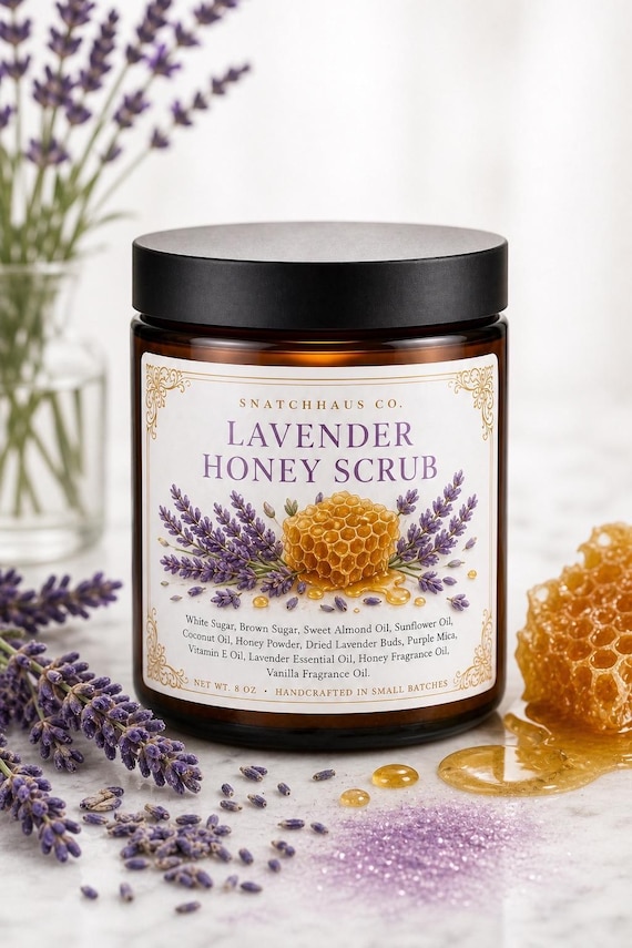 Lavender Honey Scrub – Brown Sugar Body Scrub with Honey Powder & Dried Lavender Buds