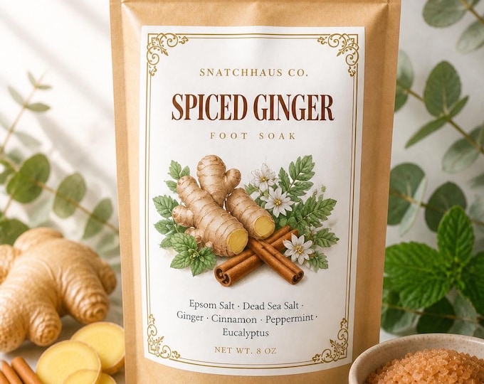 Spiced Ginger Foot Soak — Ginger Cinnamon Foot Bath | Epsom + Dead Sea Salt | Mineral Foot Soak | Handmade Spa Gift | Fall Winter Self Care