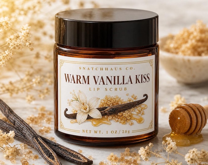 Warm Vanilla Kiss Lip Scrub — Brown Sugar Vanilla Lip Polish | Coconut + Jojoba Oil | Natural Exfoliating Lip Scrub | Handmade Lip Care