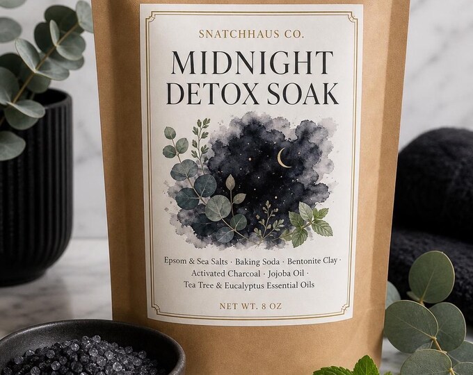 Midnight Detox Soak – Activated Charcoal & Bentonite Clay Bath Salts with Tea Tree and Eucalyptus