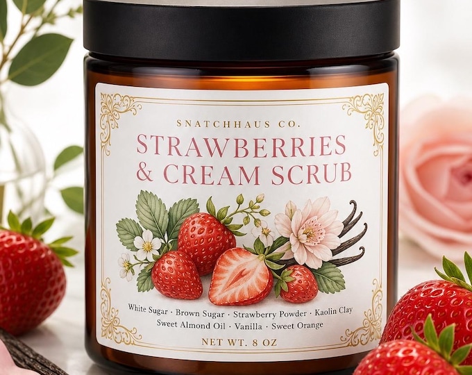 Strawberries & Cream Scrub – Sweet Vanilla Sugar Scrub with Strawberry Powder and Kaolin Clay