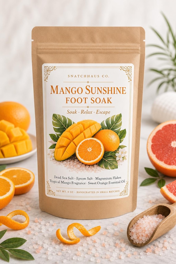 Mango Sunshine Foot Soak – Tropical Mango Dead Sea Salt Epsom & Magnesium Flakes Foot Bath