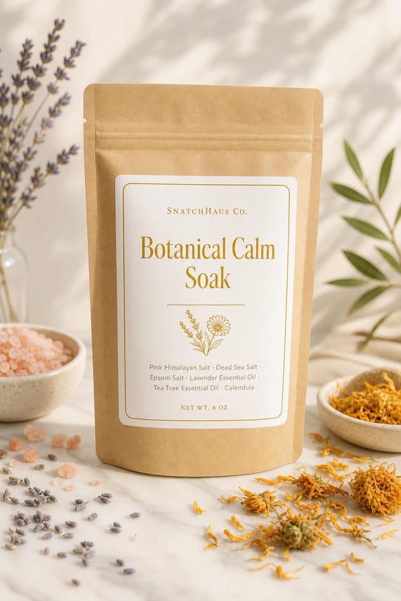 Botanical Calm Soak – Pink Himalayan, Dead Sea & Epsom Salt Bath with Lavender, Tea Tree, Calendula for Relaxation and Skin Support