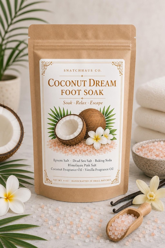 Coconut Dream Foot Soak – White Coconut Vanilla Dead Sea Salt Epsom & Himalayan Salt Foot Bath