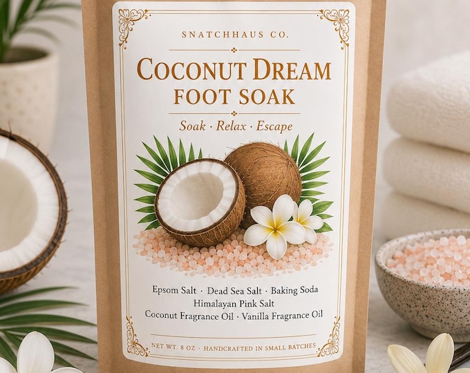 Coconut Dream Foot Soak – White Coconut Vanilla Dead Sea Salt Epsom & Himalayan Salt Foot Bath