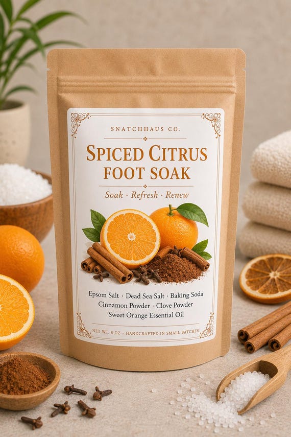 Spiced Citrus Foot Soak – Warming Cinnamon Clove & Orange Dead Sea Salt Epsom Salt Holiday Foot Bath