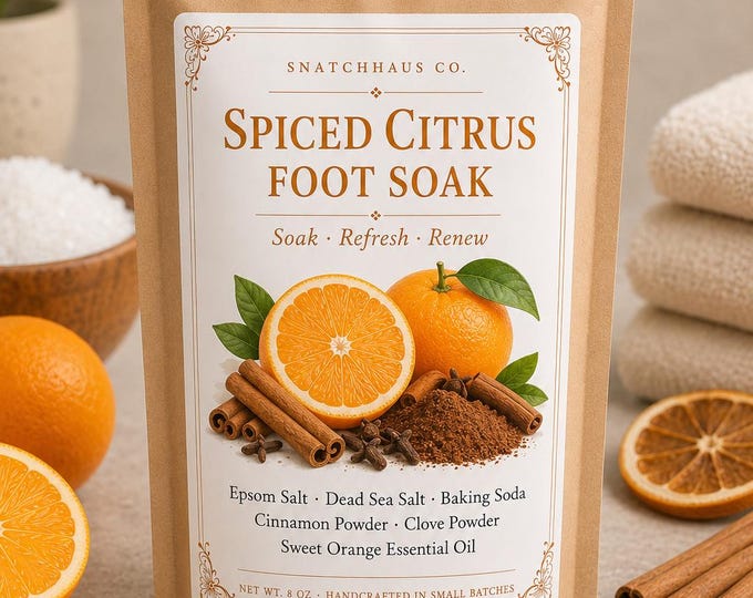 Spiced Citrus Foot Soak – Warming Cinnamon Clove & Orange Dead Sea Salt Epsom Salt Holiday Foot Bath