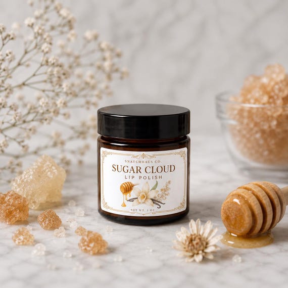 Sugar Cloud Lip Polish — Honey Vanilla Lip Scrub | Raw Honey + Coconut Oil | Natural Exfoliating Lip Scrub | Handmade Lip Care | Gift