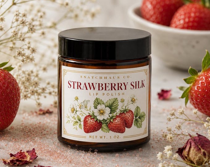 Strawberry Silk Lip Polish — Strawberry Vanilla Lip Scrub | Sweet Almond + Coconut Oil | Natural Exfoliating Lip Scrub | Handmade Lip Care