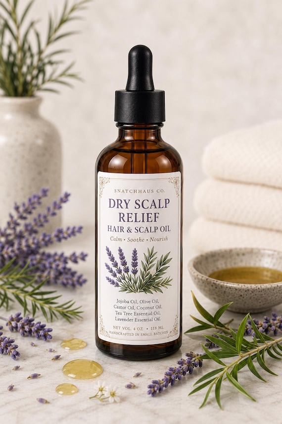 Dry Scalp Relief Hair Oil – Tea Tree & Lavender Scalp Treatment with Jojoba Castor and Olive Oil