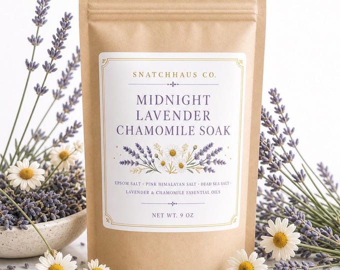 Midnight Lavender Chamomile Soak – Relaxing Bath Salts with Epsom, Pink Himalayan & Dead Sea Salt, Lavender Chamomile Essential Oils