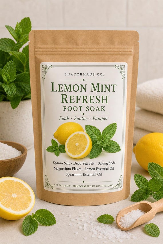 Lemon Mint Refresh Foot Soak – Lemon & Spearmint Dead Sea Salt Epsom and Magnesium Flakes Foot Bath