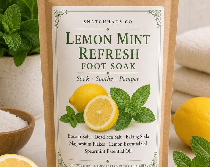 Lemon Mint Refresh Foot Soak – Lemon & Spearmint Dead Sea Salt Epsom and Magnesium Flakes Foot Bath