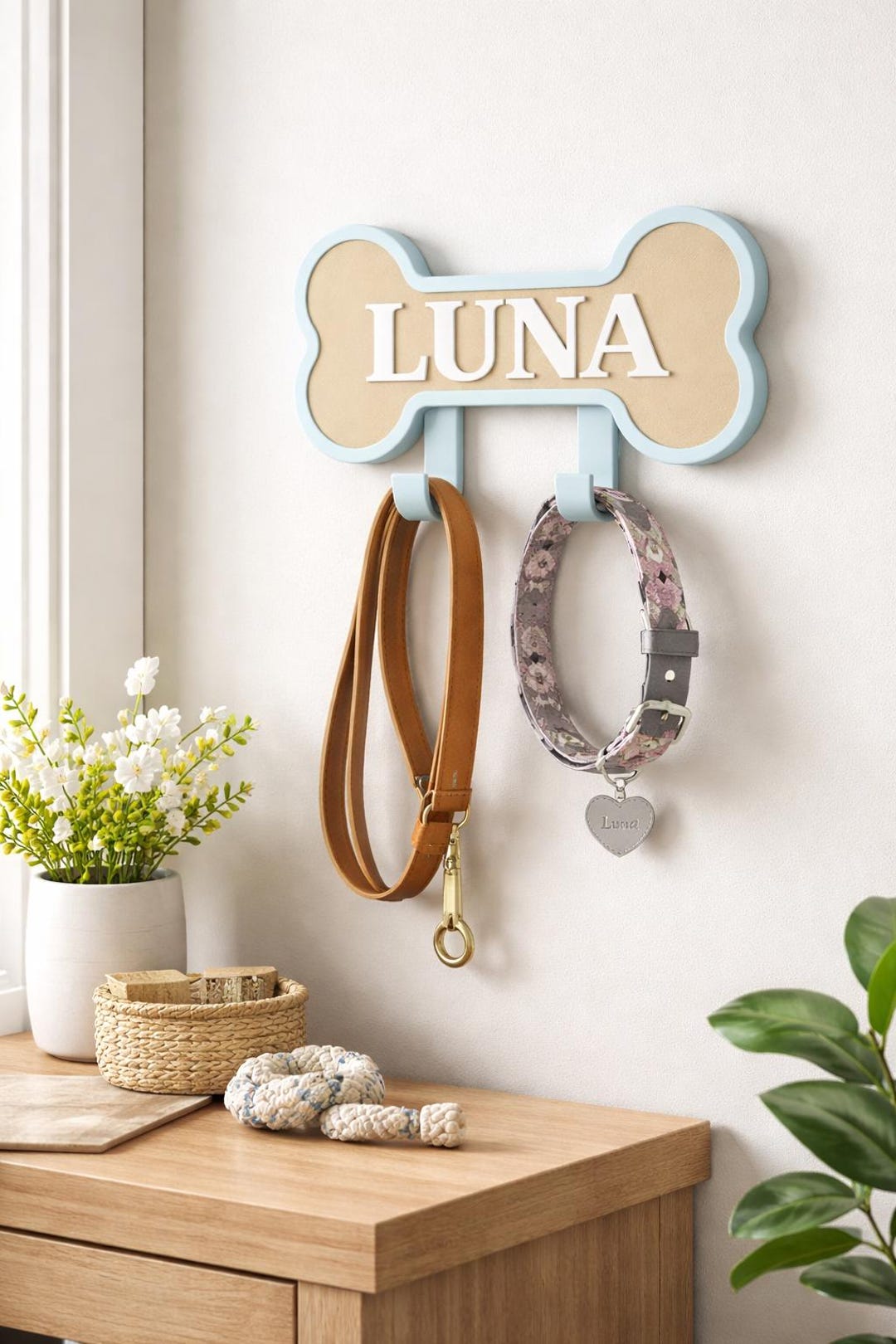 Niciksty Soporte Para Correa de Perro de Madera Para Pared, Porta Llaves de Pared, Colgador de Pared para Almacenamiento de Accesorios para Mascotas, Marrón