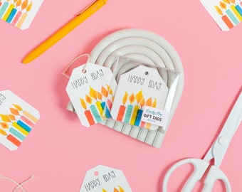 Happy Bday Candles Gift Tags w/ Twine (Gift Tag Pack of 10 | Gift Tag Birthday | Birthday Party Gift | Birthday Wishes | Birthday Gift)