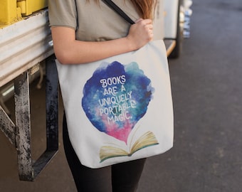 Book Lovers Tote Bag | Books are a Uniquely Portable Magic (totebag cute, bookworm gift ideas, produce bags, gifts for readers, gift ideas)