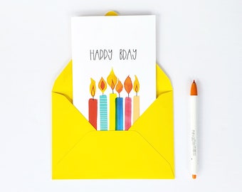 Happy Bday Candles Greeting Card with Envelope (Birthday Card | Birthday Party Gift | Birthday Candles | Birthday Wishes | Birthday Gift)