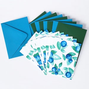Blueberry Paradise Illustrated Mini Greeting Card Pack with Envelopes (10-Pack, A2 Size) Greeting Card Set, Stationery Set, Blueberry Plant