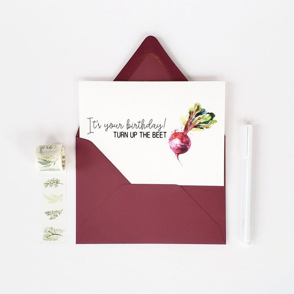 It's Your Birthday! Turn Up the Beet Greeting Card with Envelope (Vegetable Puns | Vegetable Card | Beet Birthday Card | Birthday Card)