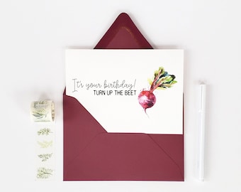 It's Your Birthday! Turn Up the Beet Greeting Card with Envelope (Vegetable Puns | Vegetable Card | Beet Birthday Card | Birthday Card)