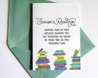 Season's Readings Holiday Card for Bookworm (Holiday Card, Christmas Gifts, Christmas Art, Xmas Card, Bookish Christmas Card, Book Card)