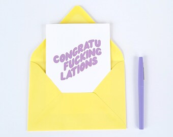Congratu-fucking-lations Congratulations Greeting Card (Congratulations Card, Wedding Card, Graduation Gift, Blank Inside, Retirement Gifts)