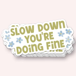 Calcomanía de vinilo Slow Down You're Doing Fine (impermeable, resistente a los rayos UV, calcomanía motivacional, calcomanía para computadora portátil, calcomanía para automóvil, calcomanía linda)