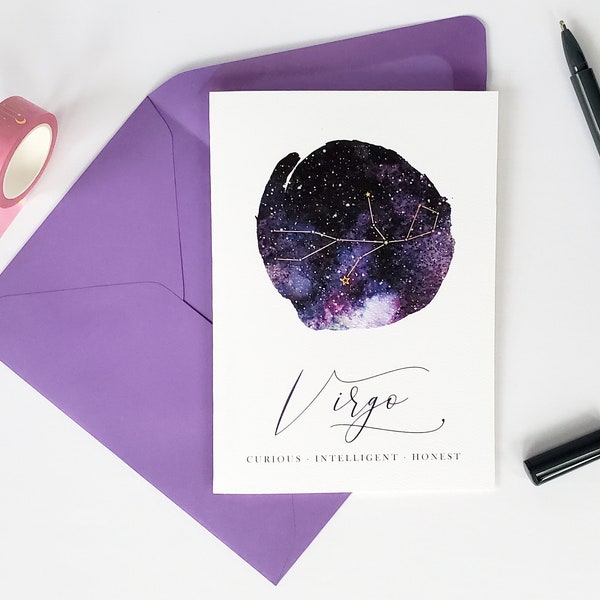 Virgo Birthday Greeting Card - Zodiac Series (September Birthday Gift, Virgo Birthday Card, Zodiac Constellation, Happy Birthday Card)