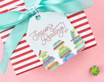 Season's Readings Christmas Gift Tags with Twine (Gift Tag Pack of 10 | Gift Tag Christmas | Christmas Gift Decorating | Bookish Christmas)