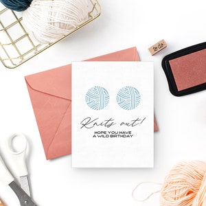 Knits Out! Knitting Birthday Greeting Card with Envelope (Birthday Party Gift | Birthday Balloons | Funny Birthday Card | Birthday Gift)