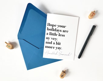 Oy Vey Hanukkah Card with Matching Envelope (Hanukkah Gift, Jewish Holiday Card, Hanukkah Menorah Card, Festival of Lights, Chanukah Card)
